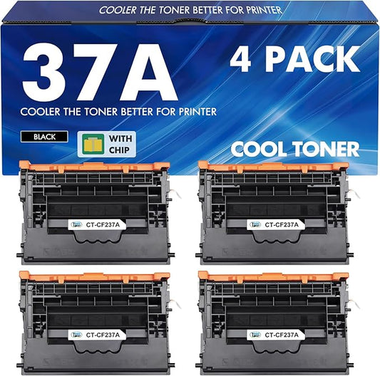 CF237A 37A Black Toner Cartridge 4-Pack Compatible for HP 37A Black Toner Cartridge CF237A 37X CF237X for Enterprise M607n M607dn M608n M608dn M607 M608 M609 MFP M631 M632 M633 Series Printer