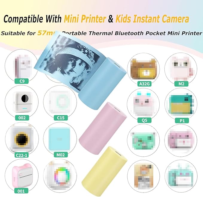 9 Rolls Thermal Printer Paper - Colorful, Non-sticker, 3 Color for Most Mini Thermal Printers