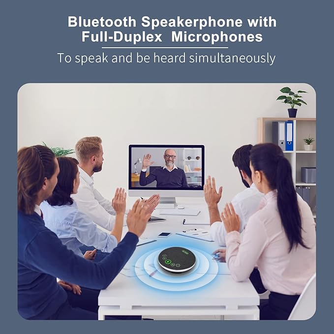 Bluetooth Speakerphone Conference Microphones, Wireless Conference Speaker 360°Voice Pick up with 4 AI Noise Cancellation Mics USB/Dongle/Bluetooth Connection 8 Hour Call Time for 8-12 People