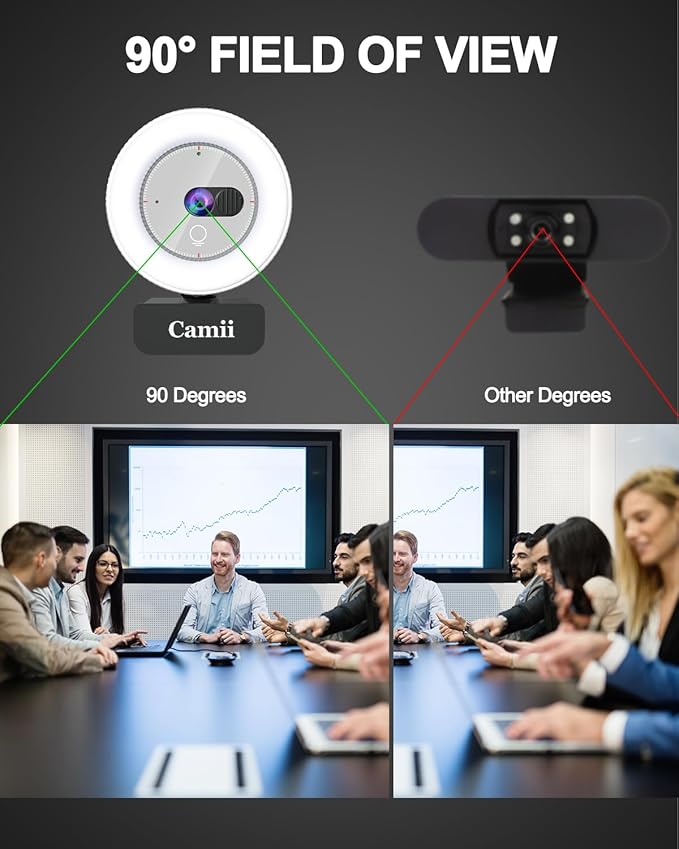 2K Webcam with Light, HD Webcam for PC with Built-in Privacy Cover, Adjustable Brightness, Noise Reduction Mics, for Zoom Skype Teams Laptop and Google Meet