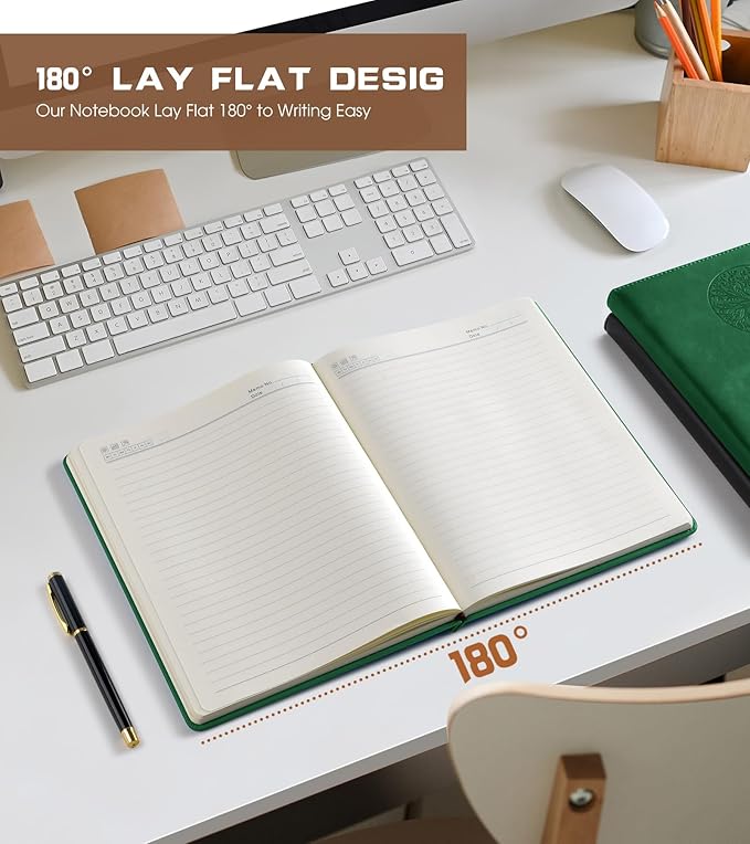Lined Journal Notebook for Women Men,256 Pages A4 Large Hardcover Leather Journals for Writing,Travel,Business,Work,School,College Ruled Notebooks for Note Taking,Diary Notepad 8.6"×11" (Green)