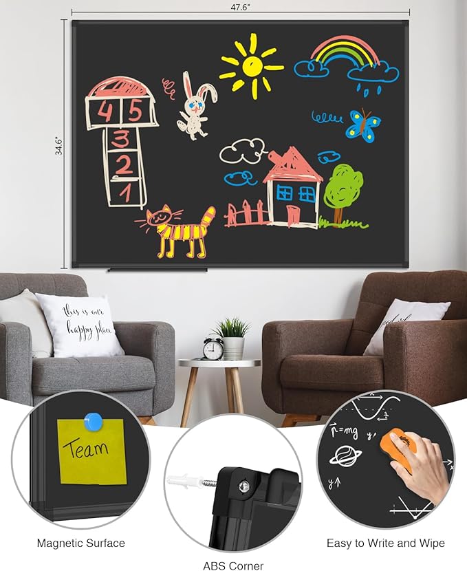 XBoard Magnetic Chalkboard Blackboard 48 x 36, Chalk Board/Black Board with 2 Magnets, Black Aluminium Frame