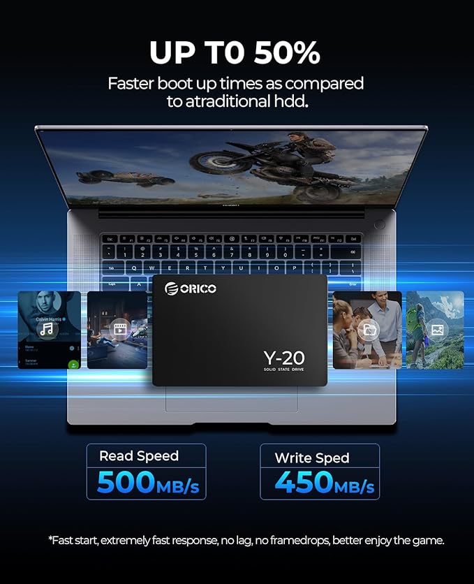ORICO 512GB SATA SSD 2.5 Inch Internal Solid State Drive, Read Speed up to 500MB/s, SATA III 6Gbps for Desktop Laptop NAS DIY External Drive - Y20