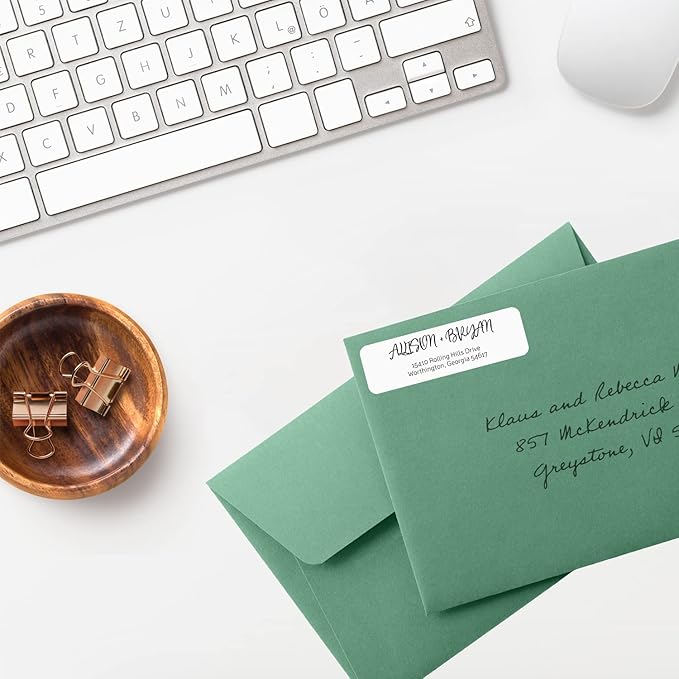 Black and White Cursive Rolled Address Labels / 250 Personalized Return Address Labels/Designer Address Stickers in Elegant Plastic Dispenser