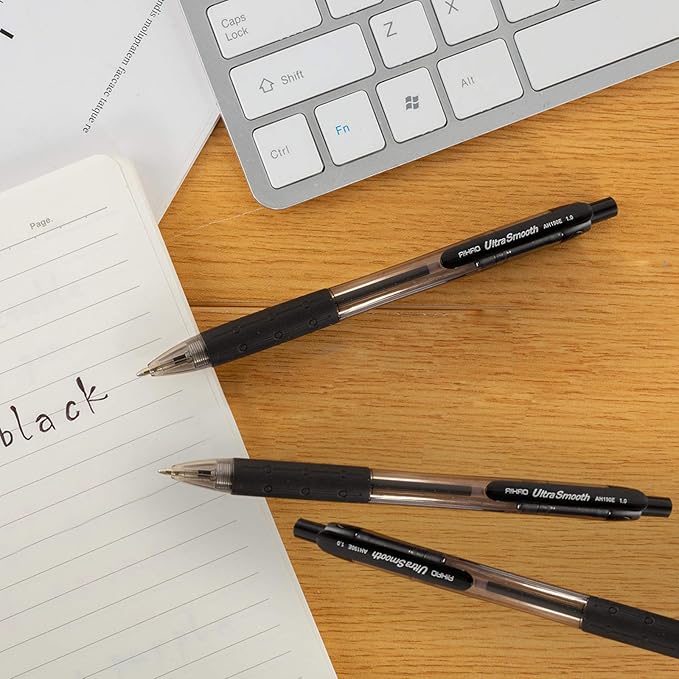 AIHAO Retractable Black Ballpoint Pen for Smooth Writing, Medium Point (1.0mm), Pack of 24, No Bleed Click Pens with Comfort Grip, Idea for Journaling, Planner, Note Taking