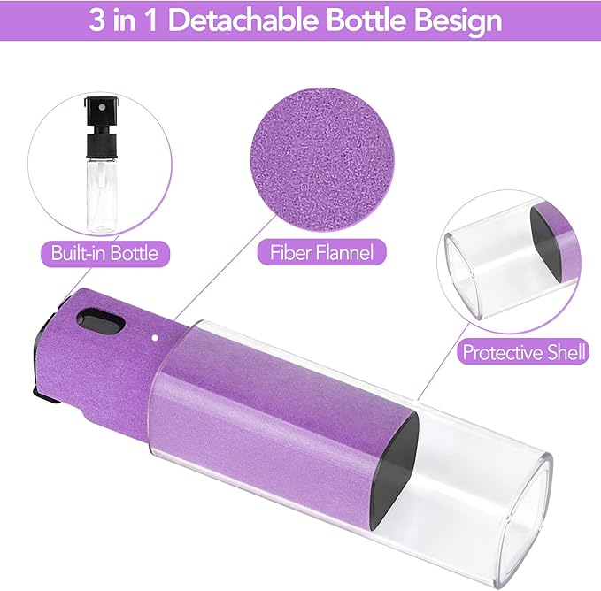 2 Pcs Fingerprint Proof Screen Cleaner,3 in 1Touchscreen Mist Cleaner Spray Wipe Cleaner Fingerprint-Proof Soft Fiber Flannel,Safe for All Phones Glasses Tablet Laptop TV Watch Screens(Purple)