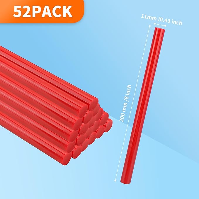 MATUFF Red hot Glue Sticks Full Size 0.43” Dia x 8” Long, 52 pcs Hot melt Adhesive Glue Sticks, All-Purpose Colored Glue Gun Sticks for Christmas Decoration Crafts Arts School Home Repair Bonding