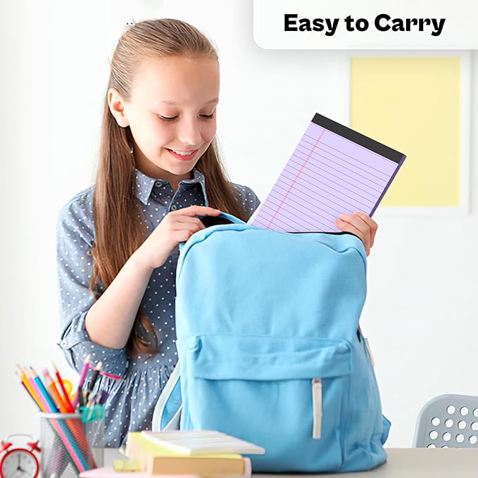 4 Pack Note Pads 5 x 8 Inch Purple Small Legal Pads 5 x 8 Colored Notepad 5 x 8 Perforated Writing Pads Lined Paper Pads College Ruled Pad Paper 30 Sheets Notebook for Study, To-Do Lists, Office