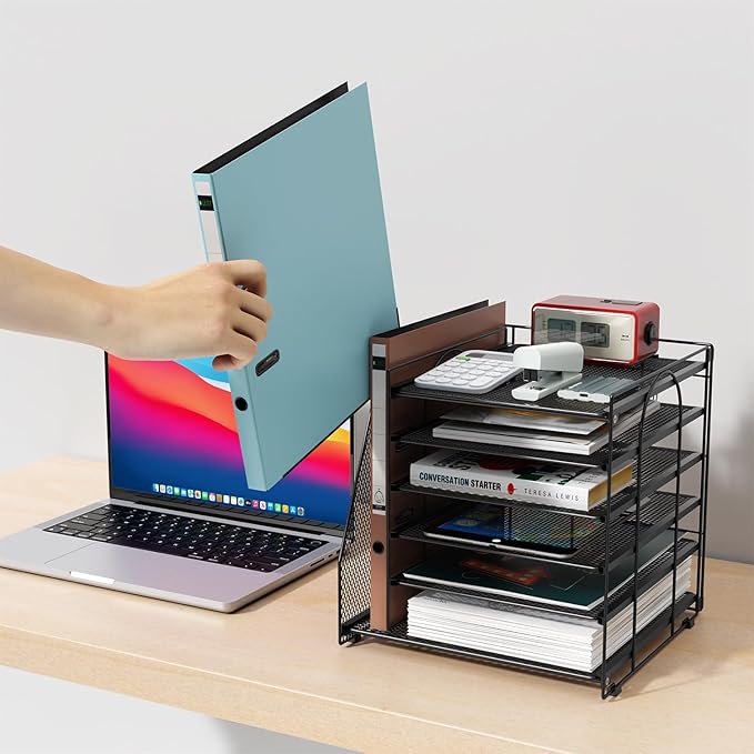 gianotter Desk Organizers and Accessories, 6-Tier Paper Organizer with File Holder, Document Organizer, Office Decor, Home Office Essentials(Black)