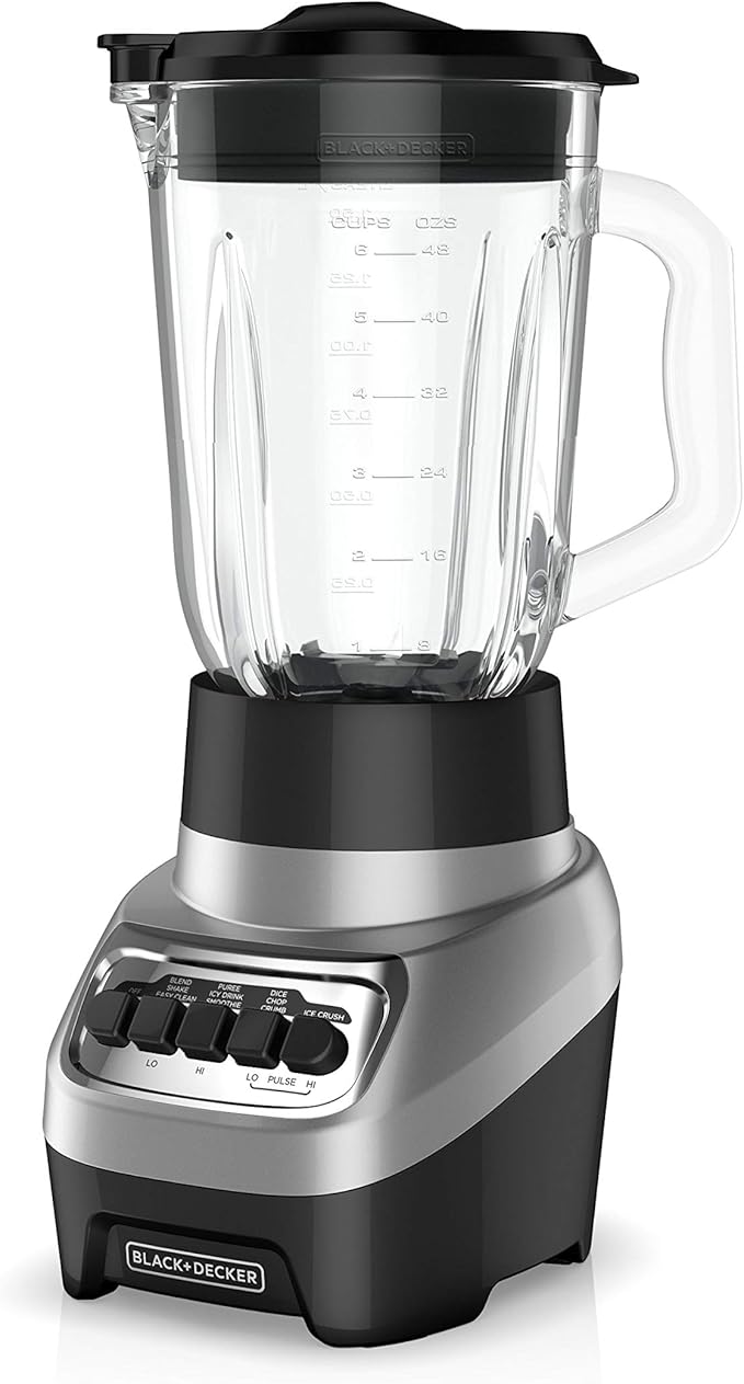 BLACK+DECKER PowerCrush Multi-Function Blender with 6-Cup Glass Jar, 4 Speed Settings, Silver