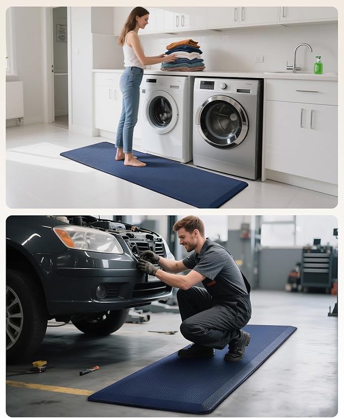 Ophanie Kitchen Mats for Floor, 3/4 Inch Thick Kitchen Rugs, Anti Fatigue Standing Cushioned Mat, Waterproof,Comfort Ergonomic Mat for Office, Home, Sink, 24'' x 70'' Blue Non-Slip Bottom