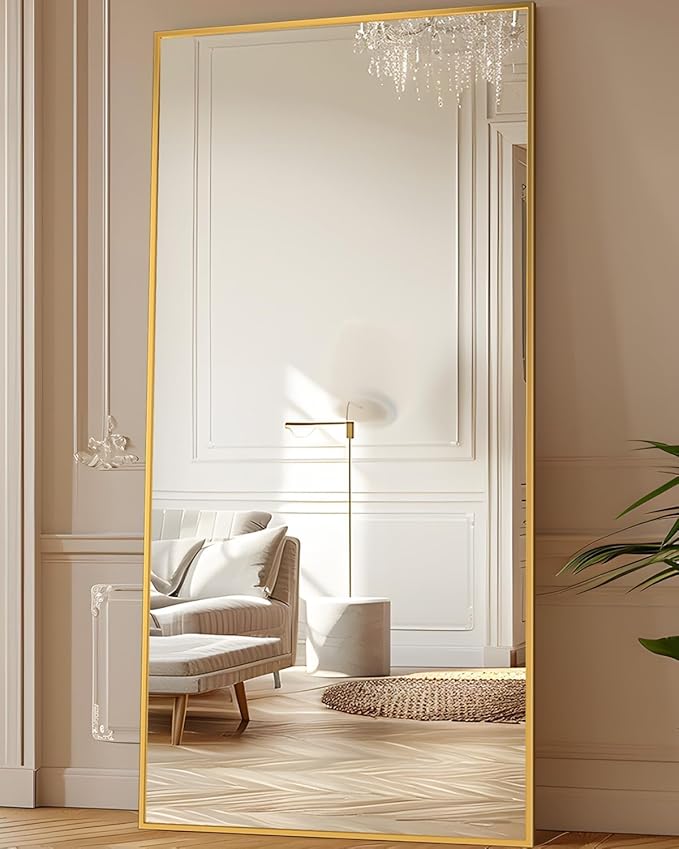 Antok Full Length Mirror, 71"x26" Floor Mirror, Floor Standing Freestanding Full Body Mirror with Stand for Bedroom, Hanging Mounted for Living Room Cloakroom, Gold