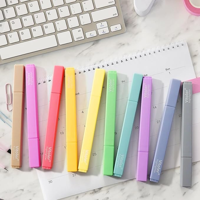 Vitoler Aesthetic Highlighters,10 Pcs Chisel Tip,Dry Fast Easy to Hold,Highlighter Set of Cute Office Desk Accessories, School Supplies