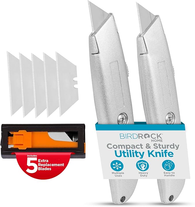 INTERNET'S BEST Premium Utility Knife Set | Retractable Box Cutter with Metal Handle | Heavy-Duty Cutting for Cardboard, Carpet, Plastic | Retractable Blade | Includes 2 Razor Knives & Extra Blades