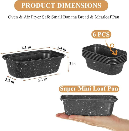 Mini Loaf Pan, 6x3 Inch Nonstick Bread Pans for Baking, Oven & Air Fryer Safe Small Banana Bread & Meatloaf Pan, Carbon Steel Baking Tins for Homemade Bread (Mini Loaf Pan(6-pack))