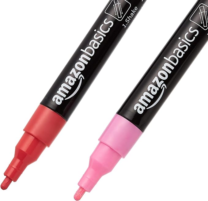 Amazon Basics Bullet/Chisel Reversible Tip Chalk Markers, Fine Point, 8-Pack, Bright Colors