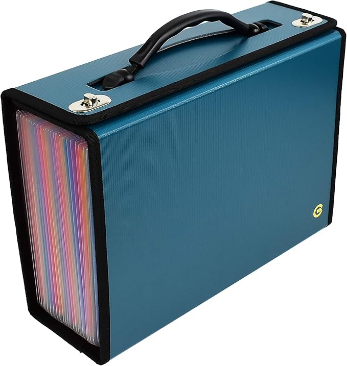 CNK Accordion File Organizer - 36 Pocket Teal Folder with Ergonomic Handle, Double Lock Buckles, Protects Documents, Durable Polypropylene, 8.5 x 11 in