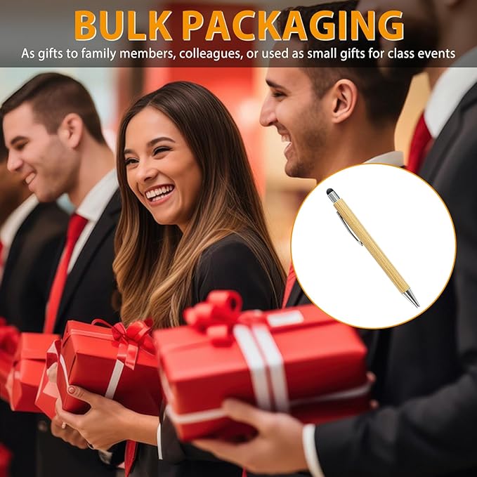 250 Pack Bamboo Pens Bulk with Touch Stylus Tip Wooden Bamboo Pens Engraving Wooden Ballpoint Pen Customizable Gift Pen Bulk