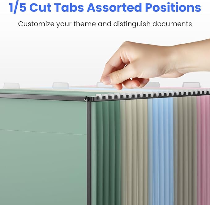 Hanging File Folders Letter Size, 50 Pack File Organizer Folders, 1/5-Cut Tabs with Hanging File Folder Frame, Heavy Duty No Extension, Stay Organized for Your Home and Office Bulk File.