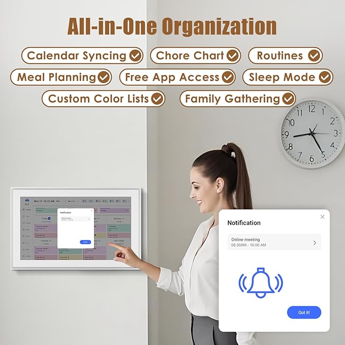 Digital Calendar: 15.6-inch Electronic Calendar & Chore Chart, Smart Touchscreen Interactive Display for Family Schedules–Wall Mount Included, Great for Organizing Your 2025-2026 Wall Planner