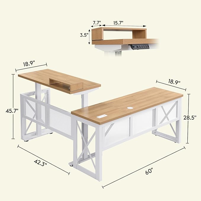 Yechen L Shape Standing Desk, Electric Corner Desk Height Adjustable, 61x60 Computer Desk with 4-in-1 Outlet, for Work Home Office, Livestreaming, Gaming, Natural Oak