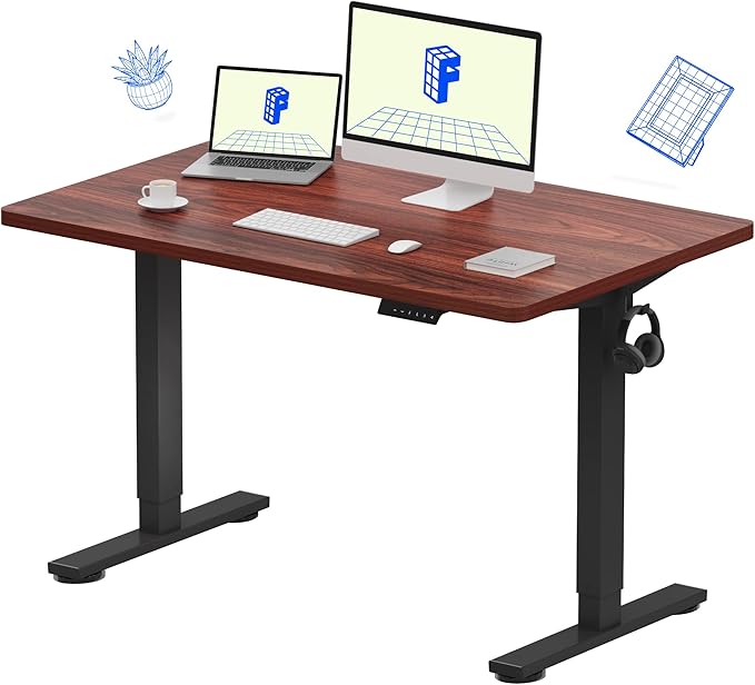 FLEXISPOT EN1 Whole-Piece Standing Desk - 48 x 30 Inches Electric Height Adjustable Sit Stand Desk (Black Frame + 48 in Mahogany Top, 2 Packages)
