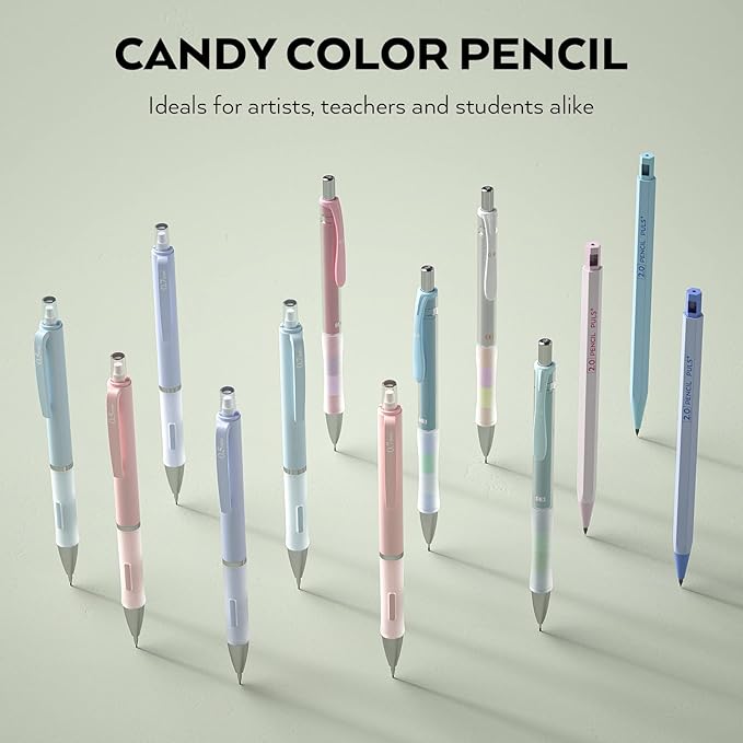 Nicpro 31PCS Pastel Mechanical Pencil Set with Case, Cute Art Drafting Pencils 0.5, 0.7, 0.9 mm & 2mm Lead Holder with 11 Tube Lead Refills(HB 2B), Aesthetic School Supplies for Drawing Sketching