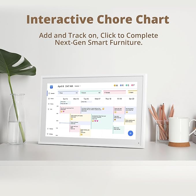 Digital Calendar 15.6" Chore Chart – 1080P Full HD Interactive Touchscreen, Smart Family Planner, Hearth Display Digital Wall & Desk Mountable for Seamless Scheduling