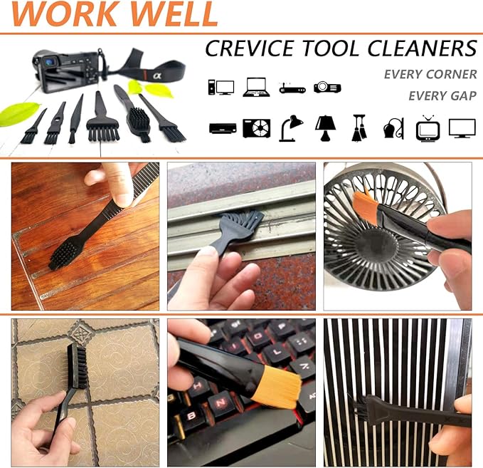 Computer PC Keyboard Laptop Electronics Camera Small Cleaning Brush Kit (Black, Set of 7)