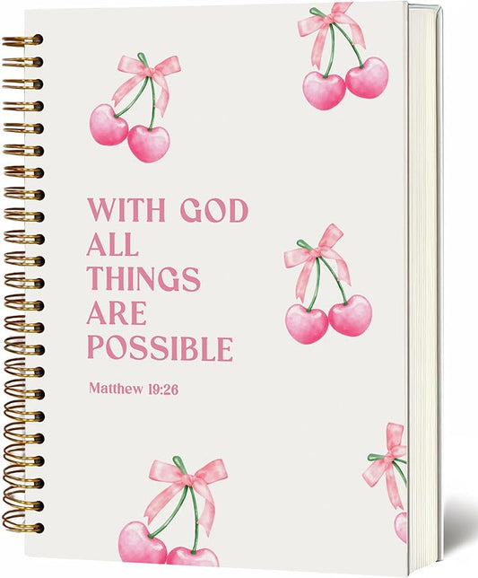 Bible Notebook, A5 Spiral Christian Journal with Floral Pink Butterfly Notebook, Bible Verse-God Says You Are, Inspirational Notebooks for Women, Bible Study, Gift for Birthday Christmas