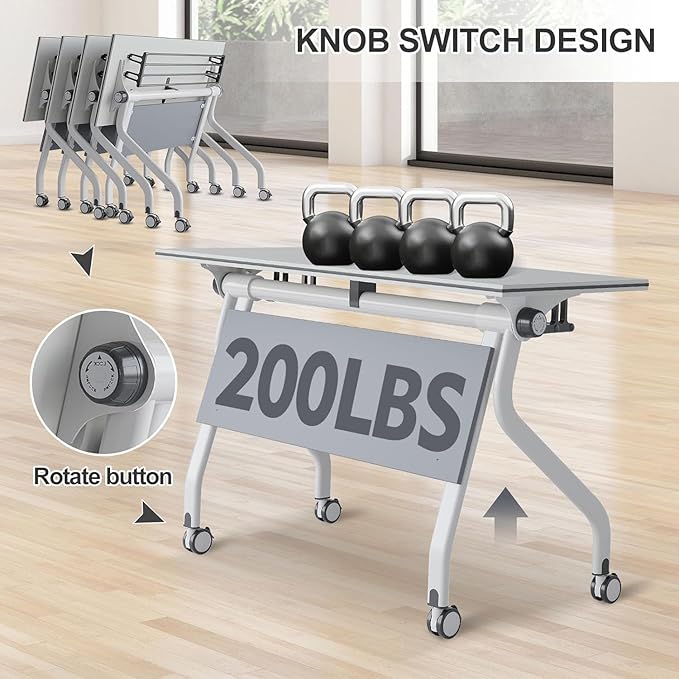 Conference Table,Folding Conference Tables Modern White Conference Room Table with Wheels, 2-10 Persons,for Office, Meeting Room (6, 1606YH, 47IN)