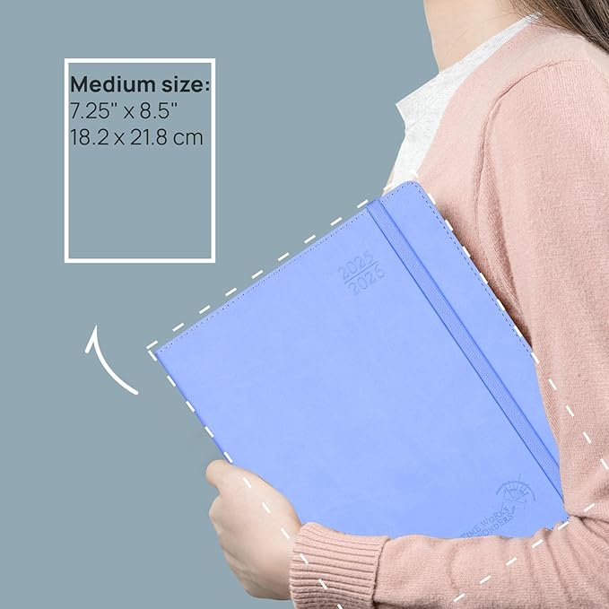 POPRUN Weekly Planner 2025-2026, 7.25'' x 8.5'', 15-Minute Hourly Appointment Book (July 2025-June 2026) with PU Leather Softcover, Monthly Tabs, Inner Pocket - Cornflower