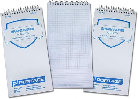 Portage Graph Paper Notebook – Top Bound Spiral Grid Notepad, Small Graph Notebook Writing Pad, Grid Paper, Reversible 4 Square / 5 Square with Notes Template, Extra Thick Cover For Extra Stability –
