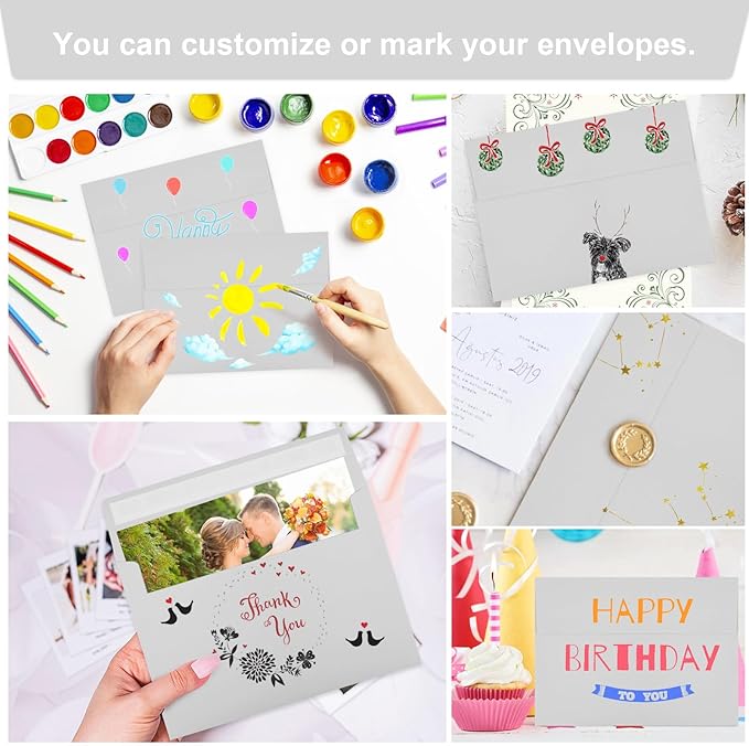 50 Packs 5x7 Dark Gray Envelope, Gray Envelopes 5x7, Dark Gray Invitation Envelope, Envelopes Self Seal for Weddings, Invitations, Photos, Greeting Cards, Mailing (Light grey)