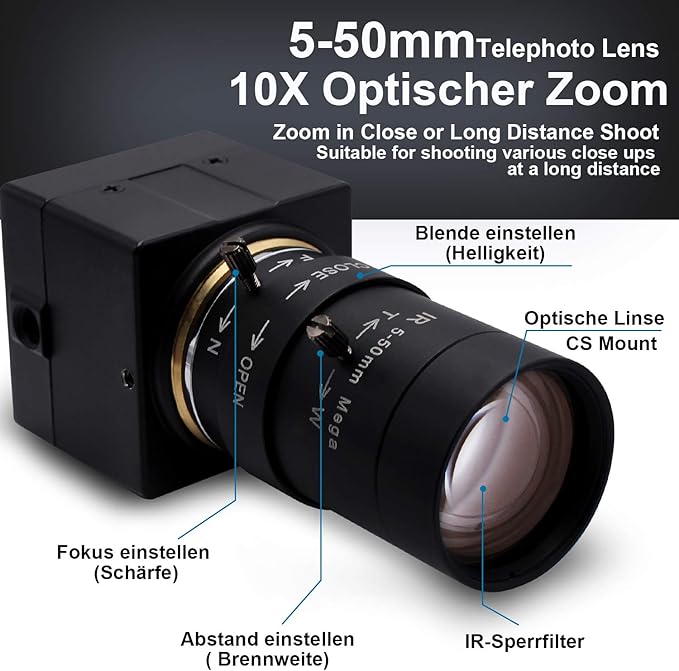 SVPRO 10X Optical Zoom USB Camera with 5-50mm Manual Lens, HD Webcam 5MP Portable Video Camera with Aptina MI5100 Sensor,Desktop Computer Camera for Online Class/Video Conference