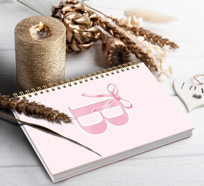 Coquette Trendy Preppy Pink Bow Spiral Notebook,Initial B Journal Personalized Teen Girl Gifts,Monogrammed Gifts for Women Teen Girl,College Ruled Hardcover Spiral Notebook 5.5 x 8.3