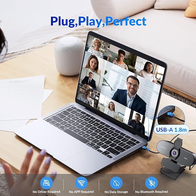 4K Webcam for PC with PDAF & CDAF Dual-autofocus, Ultra 4K HD, 2 Noise Reduction Mics, Auto Light Correction, USB-A, Privacy Cover, 79°FOV, Streaming Camera for PC, Mac, Laptop, Video Calls