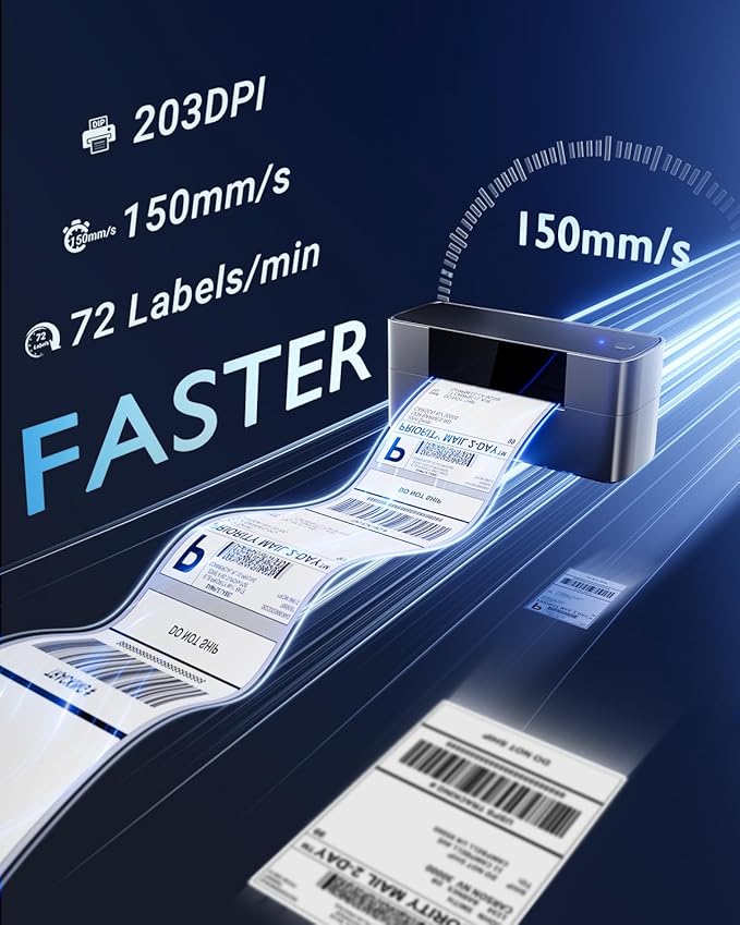 Bluetooth Thermal Shipping Label Printer 4x6, Wireless Shipping Label Printer for Small Business, Desktop Label Printers for Shipping Packages, Compatible with Amazon, Ebay, Shopify, Etsy, USPS