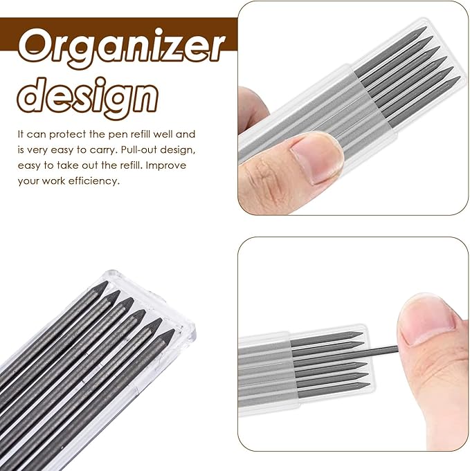 24Pcs 2.8mm Carpenter Pencil Refill Long Lasting HB Refill for Construction Pencils Replacements Carpenter Marker Graphite Woodworking Mechanical Pencil Leads(Black)