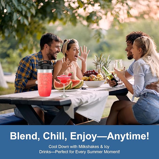 12-Piece Smoothie Blender Maker 25,000 RPM Personal Blender for Ice Crushing Smoothies & Frozen Drinks Nuts with 23oz, 32oz, 37oz Portable Cups Two 6-Leaf Stainless Steel Blades, Black