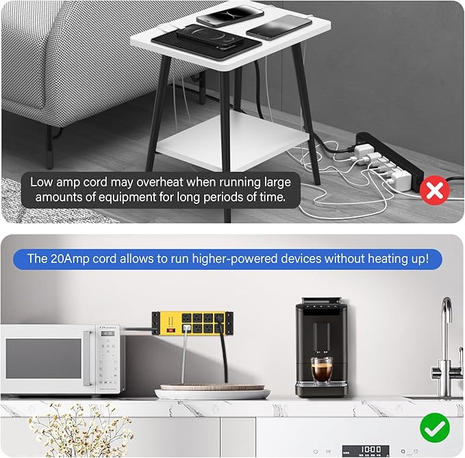 CCCEI Yellow Heavy Duty Power Strip Surge Protector 20 AMP, 8 Outlets 12 Gauge Industrial Shop Garage Metal Multiple Outlets, 4 FT Extension Cord 5-15P Adapter High Amp 6-20R T-Slot 20a for Appliance