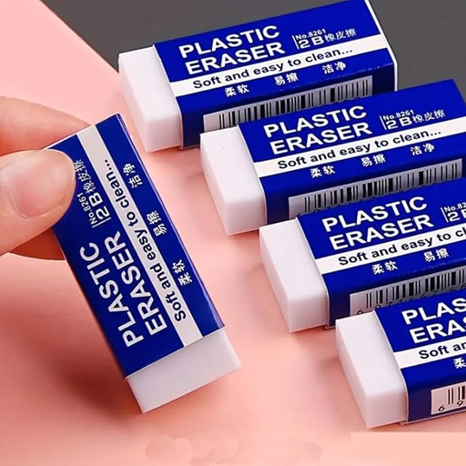 Dreamm White Rectangular Rubber Pencil Erasers 12 Pack for Kids, Students, Office