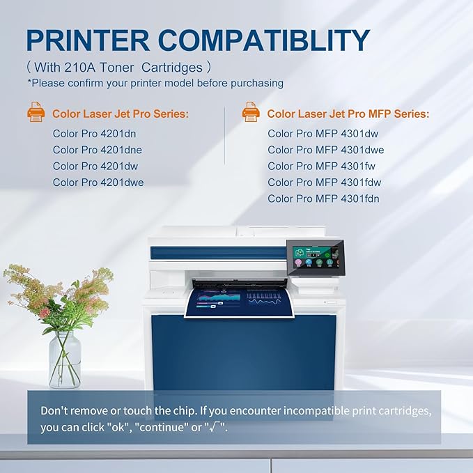 210A Toner Cartridges 4 Pack 210X Replacement for HP 210A W2100A 210X W2100X High Yield for HP Color Laserjet Pro MFP 4301fdw 4301fdn Pro 4201dw 4201dn Series Printers (BK/Y/C/M, with Chip)