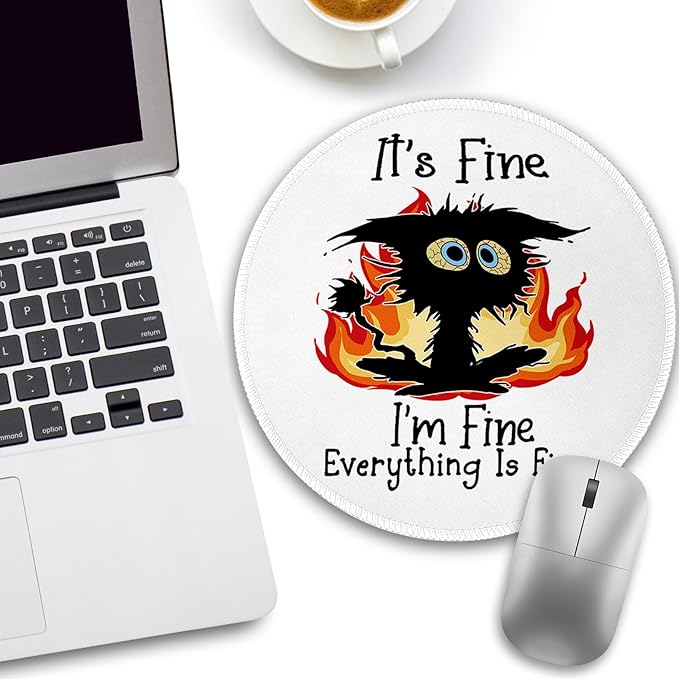 Fire Cat Mouse Pad, Funny Small Round Mouse Pads for Desk, Mini Travel Mousepad for Work Wireless Computer Laptop, Office Desk Accessories, 8.6 x 8.6 inch