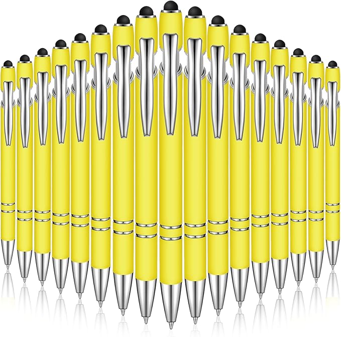 Zonon 38 Pieces Rubberized Ballpoint Pen with Stylus Tip Stylish Metal Pen Capacitive Styli with Soft Rubberized Grip, Black Ink for Most Devices(Yellow)