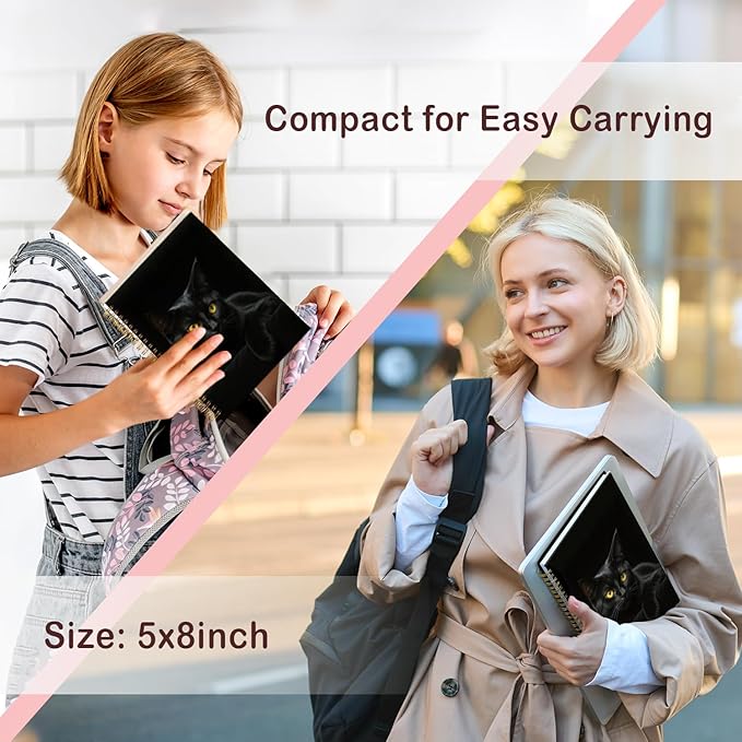 Lacama Cat Notebook Cat Journal, Black Cat Spiral Journal Notebook, Gifts for Cat Lovers, Trendy Cat Notebooks for School and Office Supplies, Cat Stationary 5.5x8.3