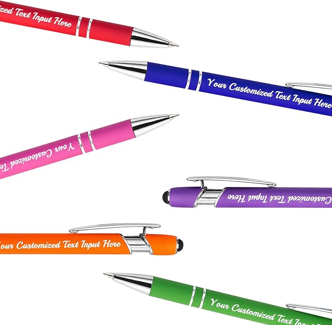 Up to 150 Pcs Personalized Ballpoint Pen Custom Pens Free Engraved Bulk with Name Logo Soft Black Ink Stylus with Touch Metal Office Gift for Anniversaries Graduations Birthdays