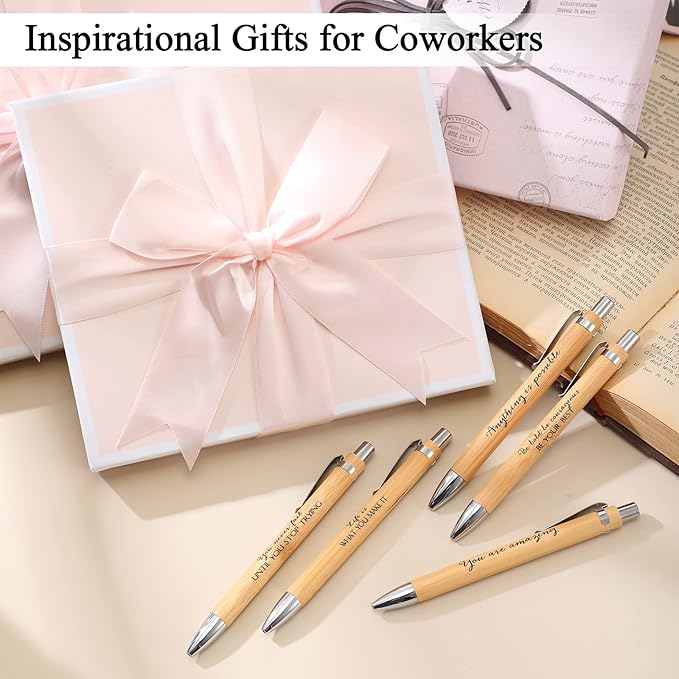 Fulmoon 50 Pcs Employee Appreciation Gifts Bulk Inspirational Bamboo Pens Motivational Thank You Wood Writing Ballpoint Pens for Coworkers Team Staff Leadership Teacher Student Back to School Gifts