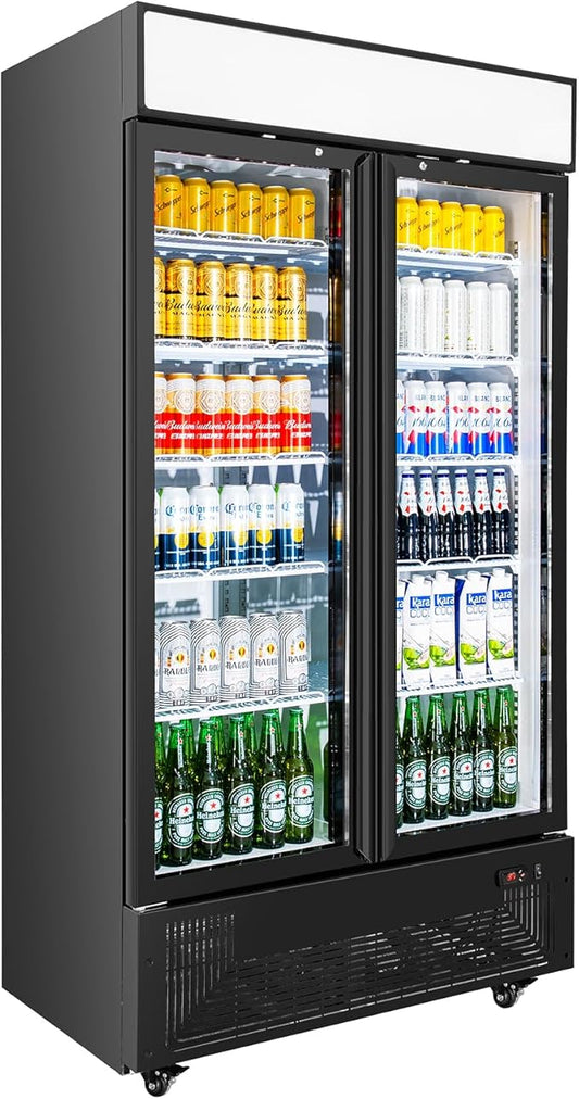 Commercial Merchandiser Display Refrigerator with 2 Glass Doors 30 Cu.ft Beverage Back Bar Cooler Black Drink Fridge for Convenience Stores, Supermarkets,Bars,Offices