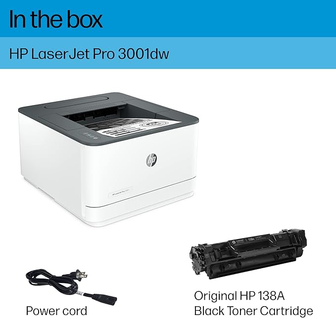 HP LaserJet Pro 3001dw Wireless Black & White Printer, Best-for-Office (3G65OF)